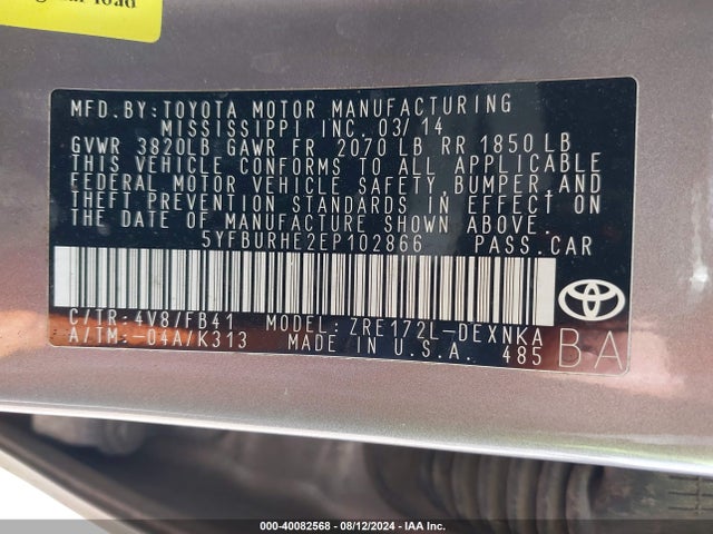 Toyota COROLLA LE 2014 5YFBURHE2EP102866 Image 9