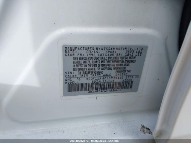 3N1AB7AP6FY254655 Nissan Sentra Fe+ S/s/sl/sr/sv
