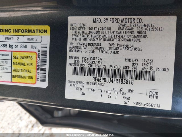 Ford Fusion Hybrid Se 2015 3FA6P0LU4FR185818 Image 9