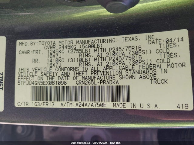 Toyota Tacoma Prerunner V6 2014 5TFJU4GN5EX061098 Image 9