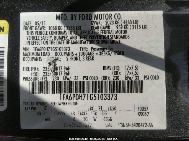 Ford FUSION SE 2016 1FA6P0H71G5103373 Image 9