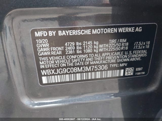 WBXJG9C08M3M75306 BMW X1 Xdrive28i