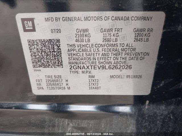 2GNAXTEV9L6262026 Chevrolet Equinox Awd 2fl