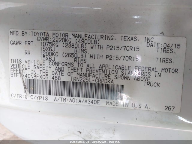 5TFTX4CN8FX061488 Toyota Tacoma
