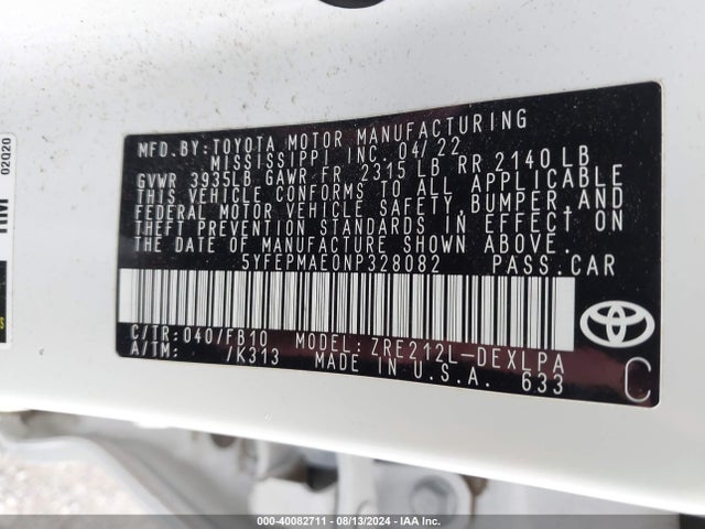 Toyota COROLLA LE 2022 5YFEPMAE0NP328082 Image 9