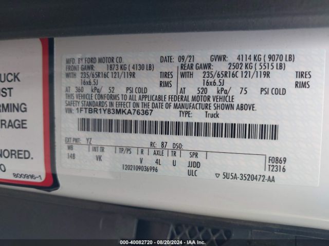 1FTBR1Y83MKA76367 Ford Transit-250