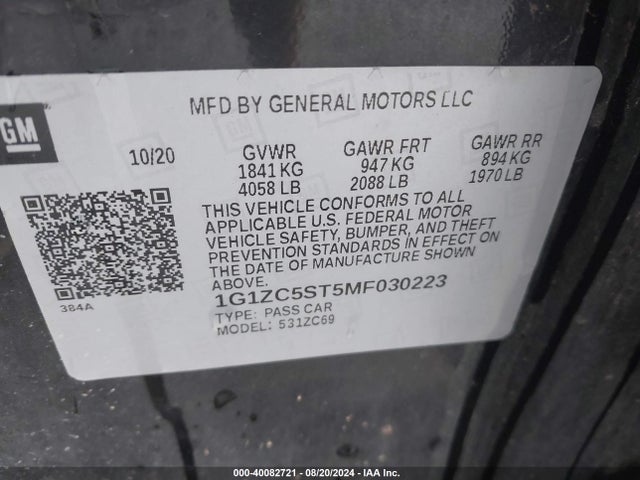 1G1ZC5ST5MF030223 Chevrolet Malibu Fwd 1fl