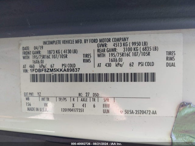 Ford Transit-350 Cab 2019 1FDBF8ZM5KKA89837 Image 9