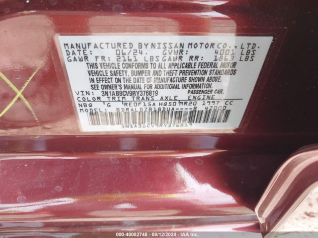 3N1AB8CV9RY376819 Nissan Sentra Sv Xtronic Cvt