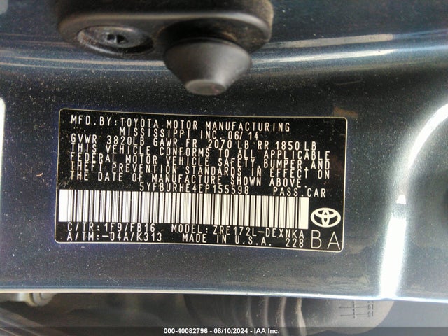 Toyota COROLLA LE 2014 5YFBURHE4EP155598 Image 9
