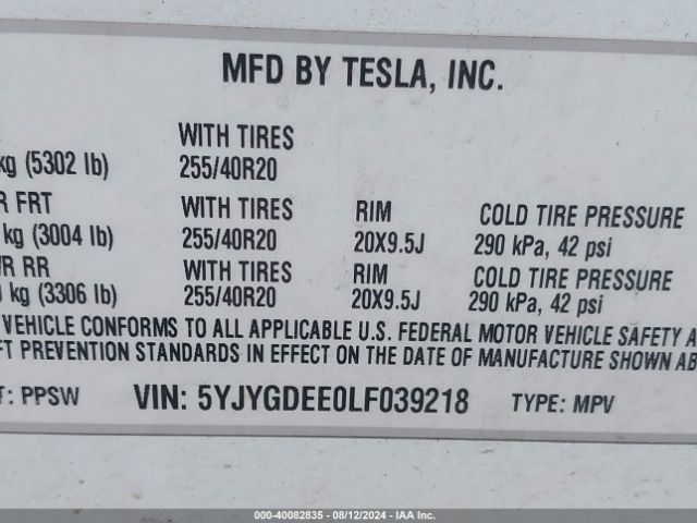 5YJYGDEE0LF039218 Tesla Model Y Long Range Dual Motor All-wheel Drive