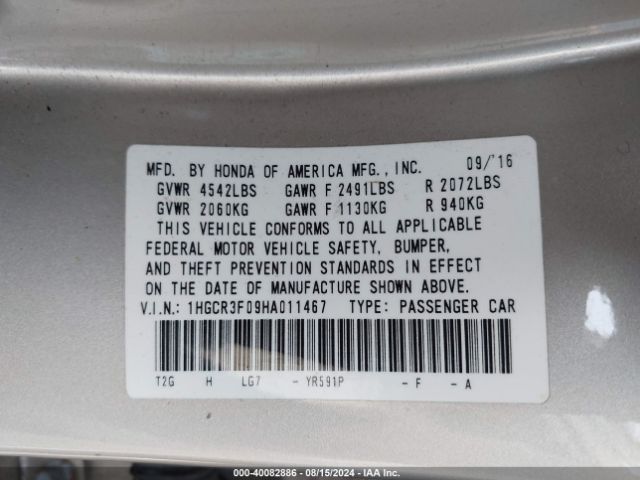 1HGCR3F09HA011467 Honda Accord Ex-l V6