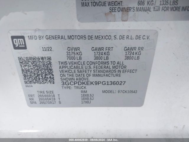 3GCPDKEK9PG136027 Chevrolet Silverado 1500 4wd  Short Bed Lt With 2fl