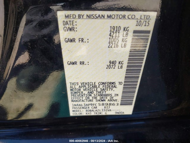 Nissan ALTIMA 2.5 2015 1N4AL3AP9FC589863 Image 9