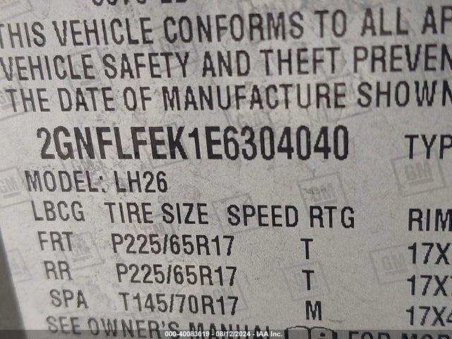40083019 :رقم المزاد ، 2GNFLFEK1E6304040 vin ، 2014 Chevrolet Equinox 1lt مزاد بيع