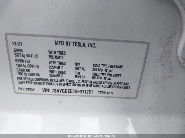 2022 TESLA MODEL Y 7SAYGDEE3NF311251 Photo 8