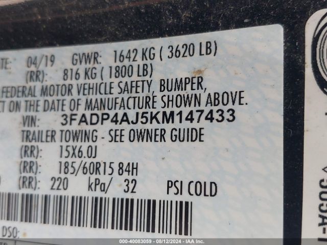 3FADP4AJ5KM147433 Ford FIESTA S