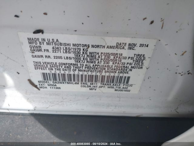 4A4AP3AUXFE016391 Mitsubishi Outlander Sport Es