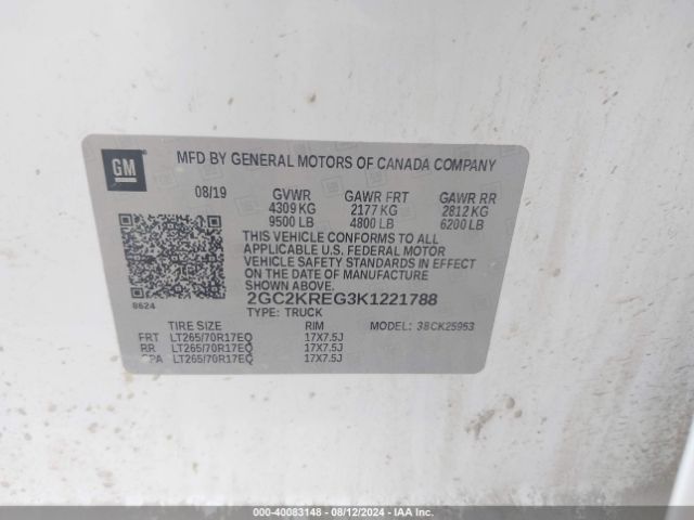 2GC2KREG3K1221788 Chevrolet Silverado 2500hd Wt