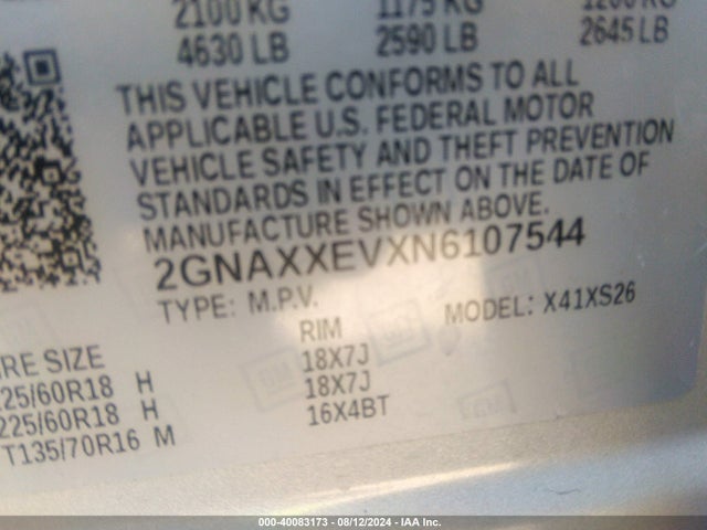 Chevrolet Equinox Awd Premier 2022 2GNAXXEVXN6107544 Image 9