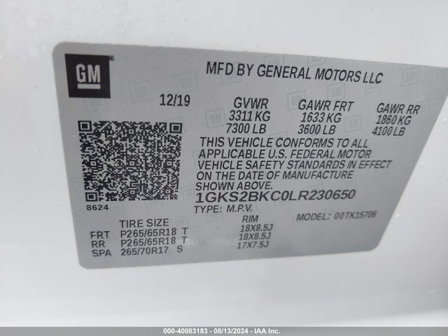 GMC Yukon 4wd Slt 2020 1GKS2BKC0LR230650 Image 9