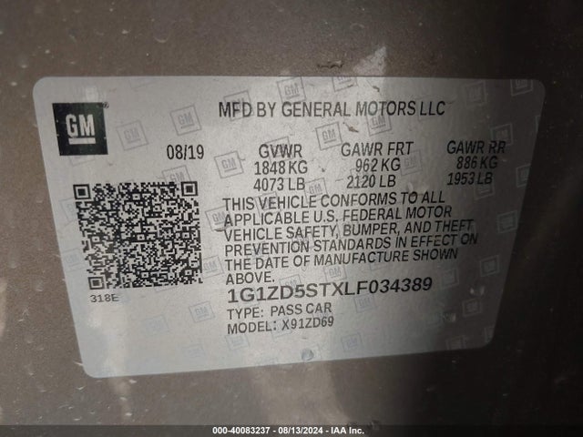 Chevrolet lfv - direct injection, variable valve timing, gen 1 2020 1G1ZD5STXLF034389 Image 9