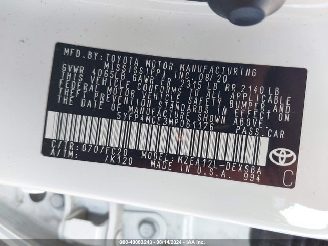 Toyota COROLLA SE 2021 5YFP4MCE3MP061176 Image 9