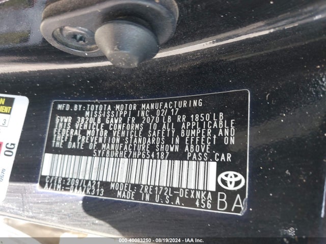 5YFBURHE7HP654187 Toyota Corolla Xle