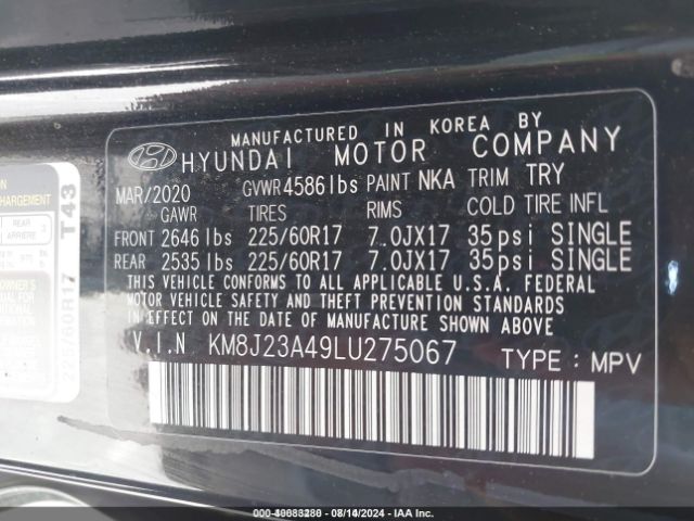 2020 HYUNDAI TUCSON KM8J23A49LU275067 Photo 8