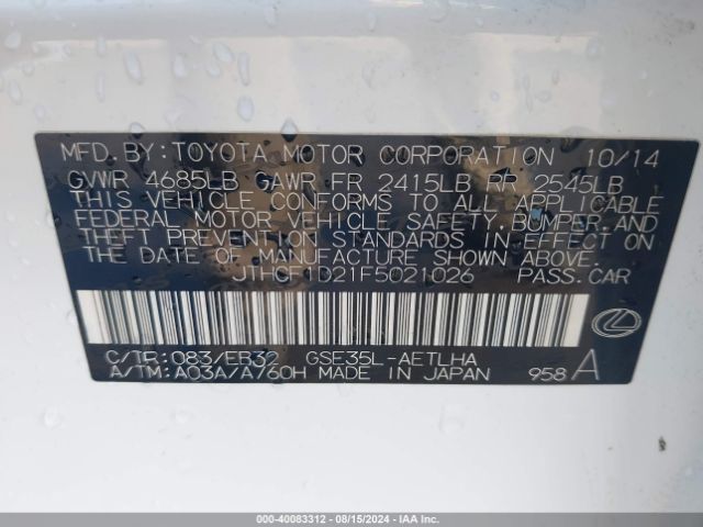 JTHCF1D21F5021026 Lexus Is 250 Crafted Line