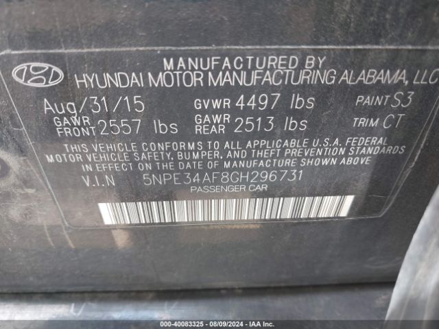 5NPE34AF8GH296731 Hyundai Sonata Limited