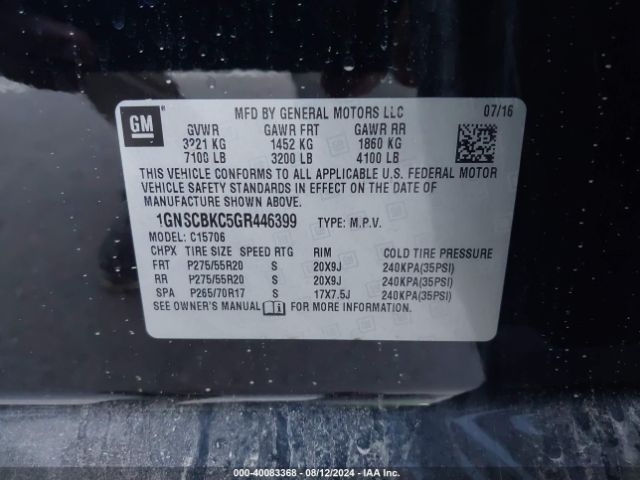 1GNSCBKC5GR446399 Chevrolet Tahoe Lt