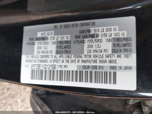 JM3TCBEY1G0121698 Mazda Cx-9 Signature
