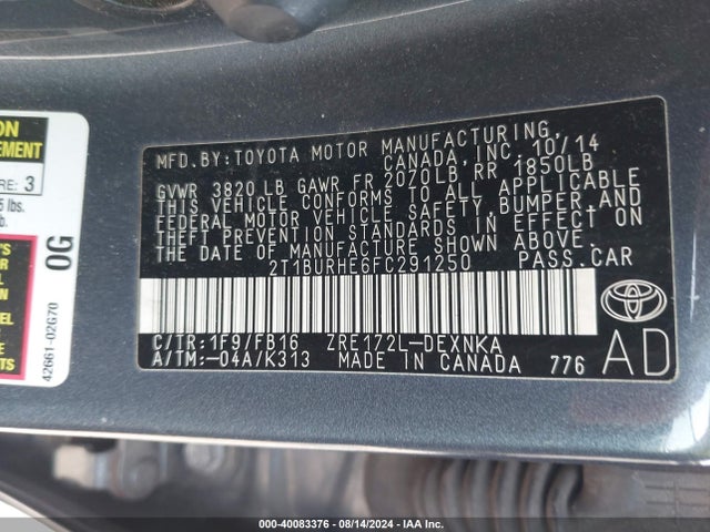 Toyota COROLLA LE 2015 2T1BURHE6FC291250 Image 9