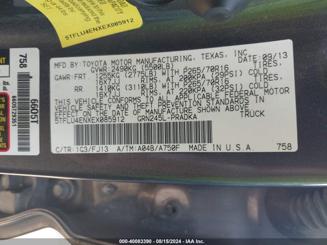 Toyota Tacoma Base V6 2014 5TFLU4ENXEX085912 Image 9