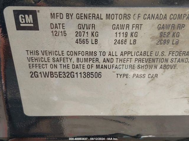 2G1WB5E32G1138506 Chevrolet Impala Limited Lt