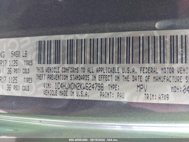 1C4HJXDN2KW624798 Jeep Wrangler Unlimited Sport S 4x4