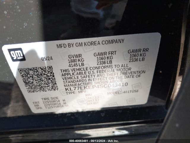 KL77LKEP4SC043410 Chevrolet Trax Fwd Activ