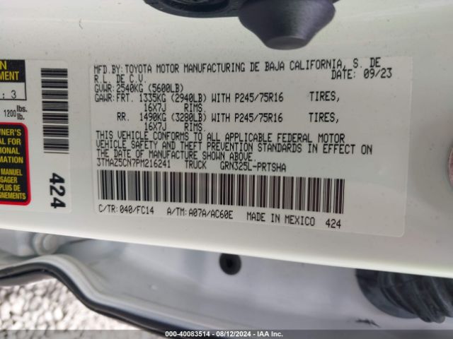 3TMAZ5CN7PM216241 Toyota Tacoma Sr5 V6