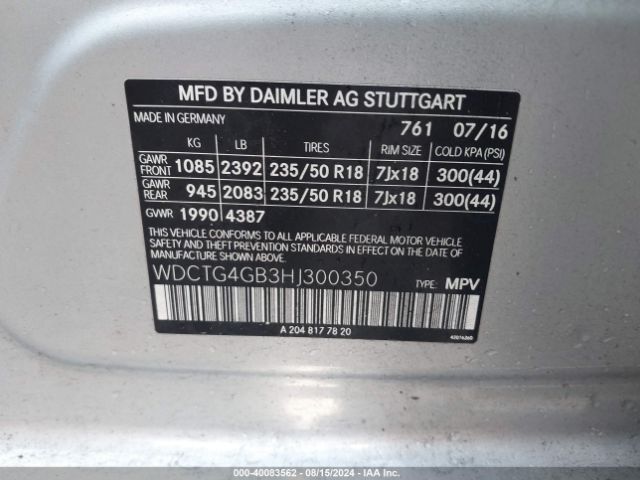 WDCTG4GB3HJ300350 Mercedes-Benz Gla 250 4matic