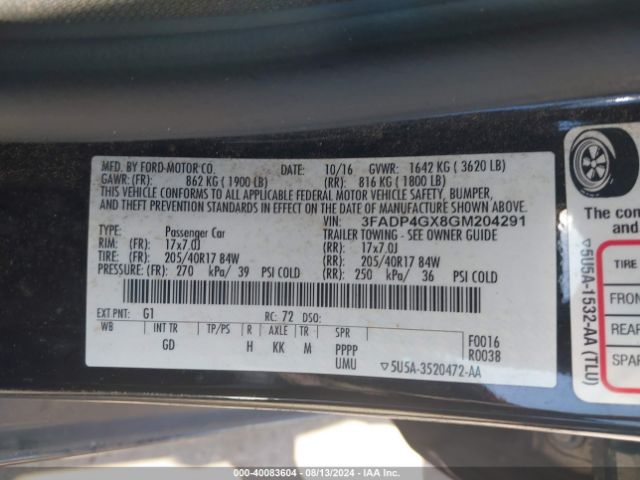 3FADP4GX8GM204291 Ford FIESTA ST