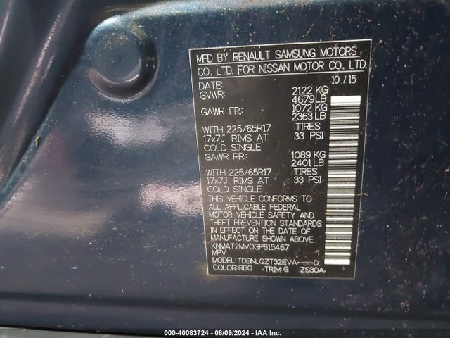 Nissan ROGUE SV 2016 KNMAT2MV0GP615467 Image 9