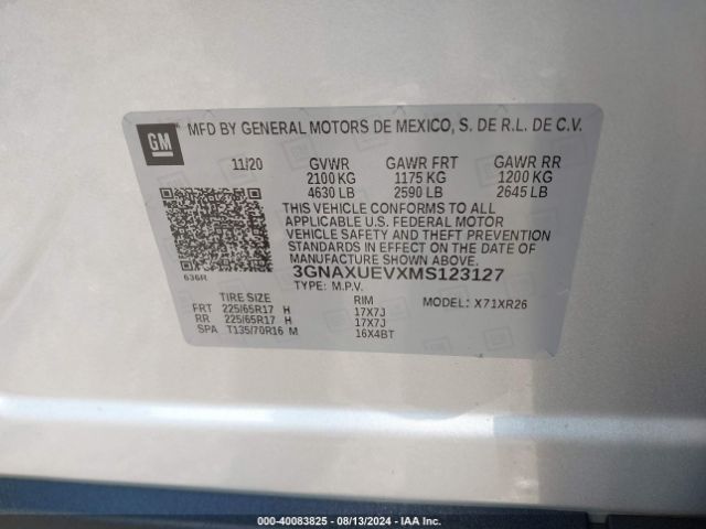 3GNAXUEVXMS123127 Chevrolet Equinox Awd Lt