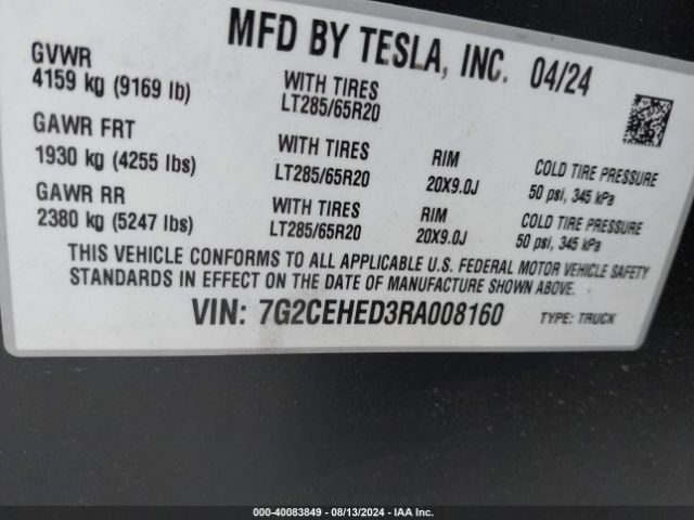 7G2CEHED3RA008160 Tesla Cybertruck All-wheel Drive