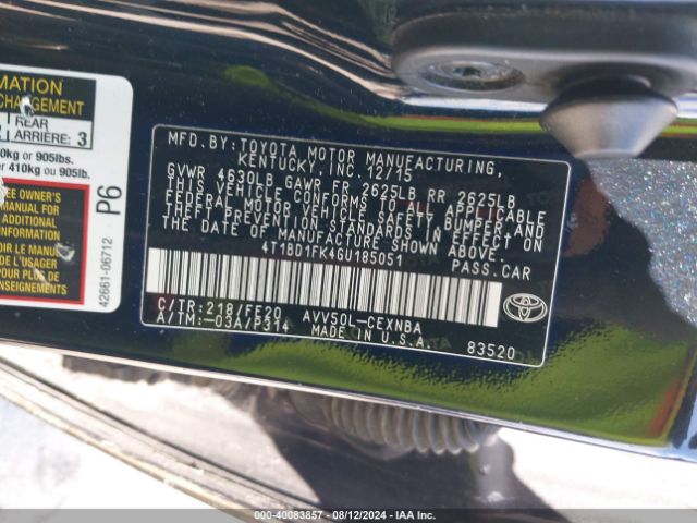 4T1BD1FK4GU185051 Toyota Camry Hybrid Le