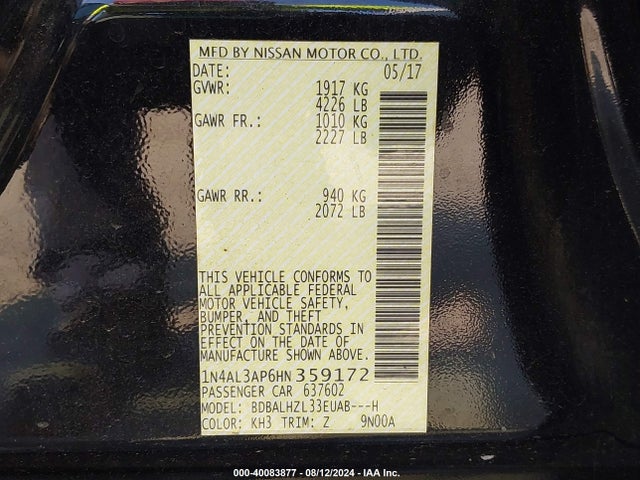 Nissan Altima 2.5 Sr 2017 1N4AL3AP6HN359172 Image 9