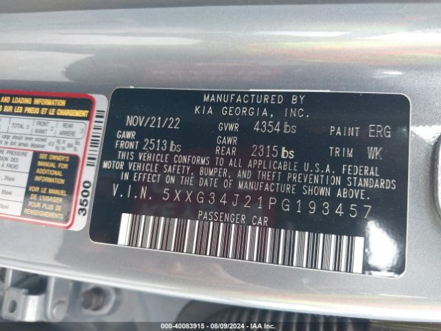 5XXG34J21PG193457 KIA K5 EX