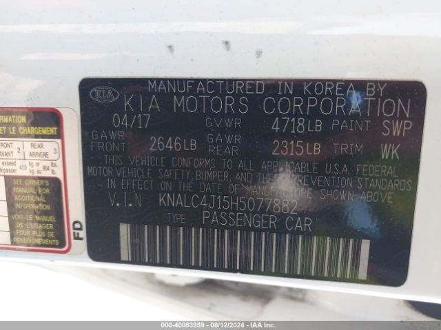 KNALC4J15H5077882 KIA Cadenza Premium