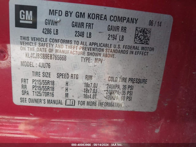 KL4CJBSB9EB765668 Buick Encore Convenience