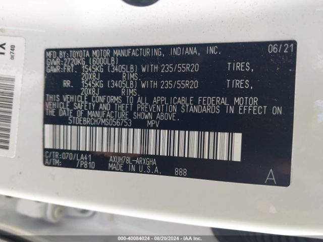 5TDEBRCH7MS056753 Toyota Highlander Hybrid Platinum